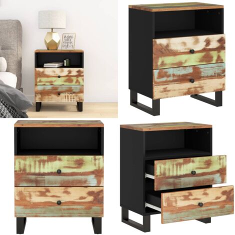 Mesita de noche madera reciclada y contrachapada 50x33x62 cm - Madera reciclada - Mesita de noche industrial