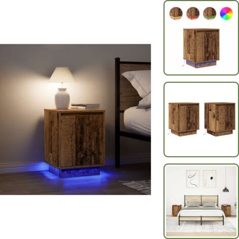 Mesita de noche madera - vidaXL Mesillas de noche con luces LED 2 uds madera vieja 38x34x50 cm - Mesita de noche con luz RGB
