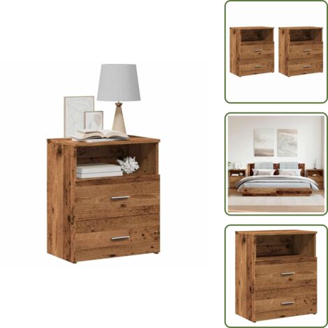 Mesita de noche madera - vidaXL Mesitas de noche 2 uds madera ingeniería envejecida 50x32x60 cm - Almacenamiento