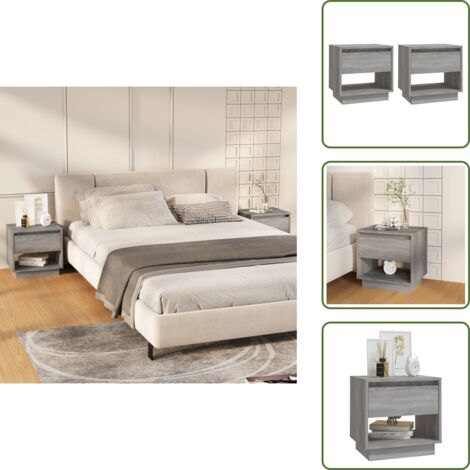 Mesita de noche madera - vidaXL Mesitas noche 2 uds madera ingeniería gris Sonoma 45x34x44 cm -