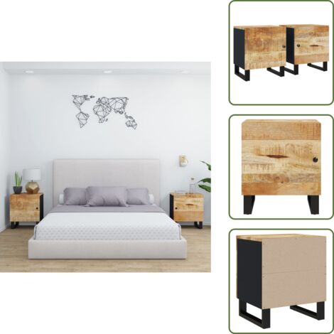 Mesita de noche mango - vidaXL Mesitas de noche 2 uds madera maciza de mango 40x33x46 cm - Almacenamiento