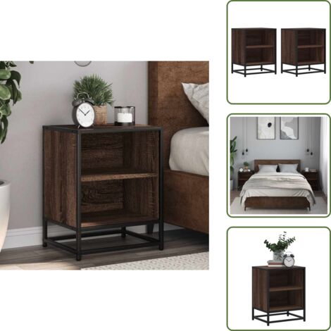 Mesita de noche marrón roble - vidaXL Mesitas noche 2 uds madera ingeniería marrón roble 40x31x50 cm - Mesita de noche con 2 estantes