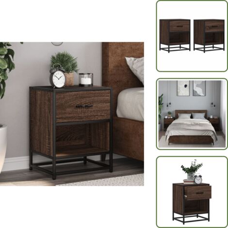 Mesita de noche marrón roble - vidaXL Mesitas noche 2 uds madera ingeniería marrón roble 40x31x50 cm - Mesita de noche con cajón