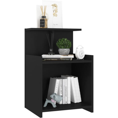 Mesita de noche, Mesilla de Noche, Comoda, Mesa Auxiliar madera contrachapada negro 40x35x60 cm BGT87201 MaisonChic