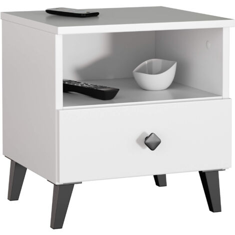 Mesita de noche MOBI Blanco 40 cm 1 cajón con tirador negro 40x37x43 cm