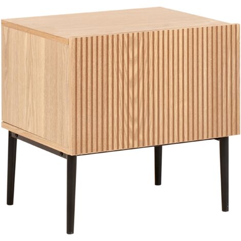 Mesita de noche moderna MDF frente acanalado mesilla dormitorio 1 cajón madera de fresno natural Blythe