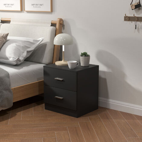 Mesita de Noche Moderna Mesilla de Noche Dormitorio con 2 Cajones para Salón Dormitorio 45x39,5x49 cm Negro