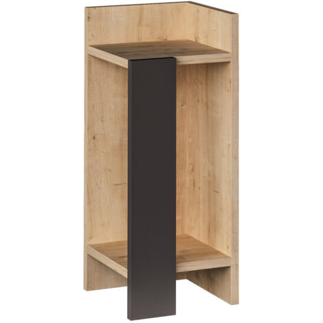 Mesita de noche moderna, roble y antracita, 25 x 60 x 27 cm. Tablero aglomerado 100 % melaminizado, 18 mm de grosor. Elegante y funcional para hoteles y hogares.