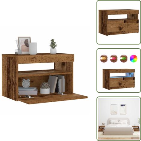 Mesita de noche moderna - vidaXL Mesilla de noche con luces LED madera vieja 60x35x40 cm - Mesita de noche con almacenamiento