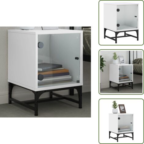 Mesita de noche moderna - vidaXL Mesita de noche con puerta de vidrio blanco 35x37x50 cm - Mesita de noche con almacenamiento