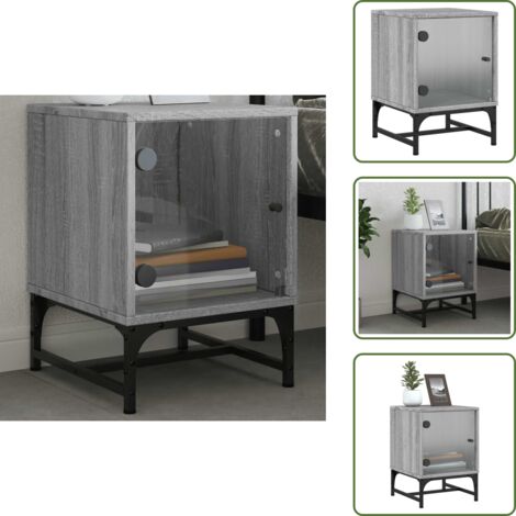 Mesita de noche moderna - vidaXL Mesita de noche con puerta de vidrio gris Sonoma 35x37x50 cm - Mesita de noche con almacenamiento
