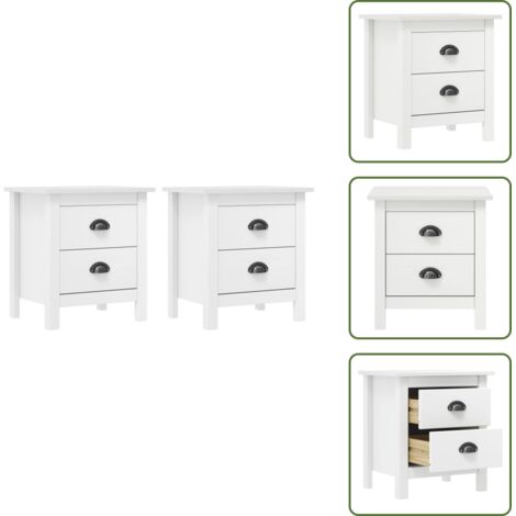 Mesita de noche moderna - vidaXL Mesita de noche Hill madera maciza de pino blanco 46x35x49,5 cm - Mesita de noche con cajones