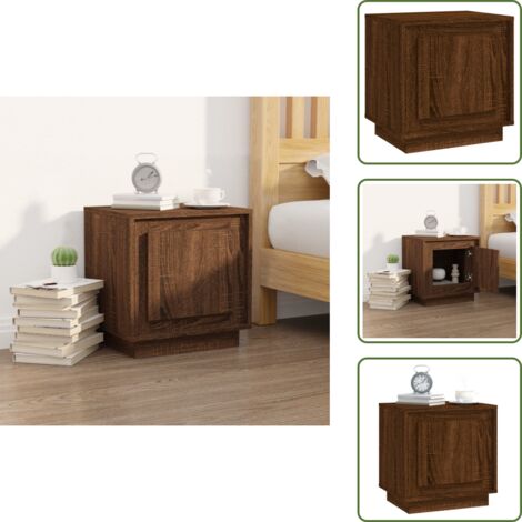 Mesita de noche moderna - vidaXL Mesita de noche madera contrachapada marrón roble 44x35x45 cm - Mesita de noche con puerta
