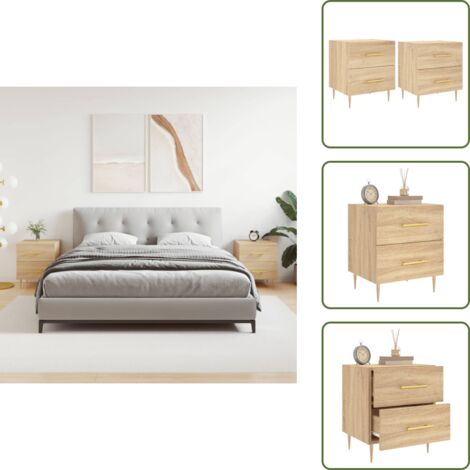 Mesita de noche moderna - vidaXL Mesita noche 2 uds madera ingeniería roble Sonoma 40x35x47,5 cm - Mesita de noche de roble Sonoma