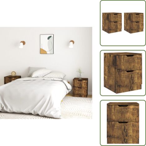 Mesita de noche moderna - vidaXL Mesitas noche 2 uds madera ingeniería roble ahumado 40x40x50 cm - Mesita de noche decorativa