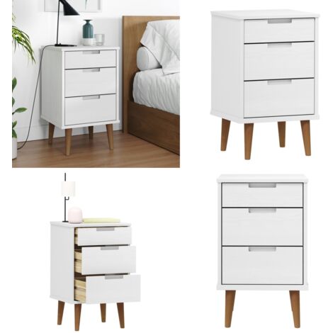 Mesita de noche MOLDE madera maciza de pino blanca 40x35x65 cm - Madera de pino - Mesita de noche de madera