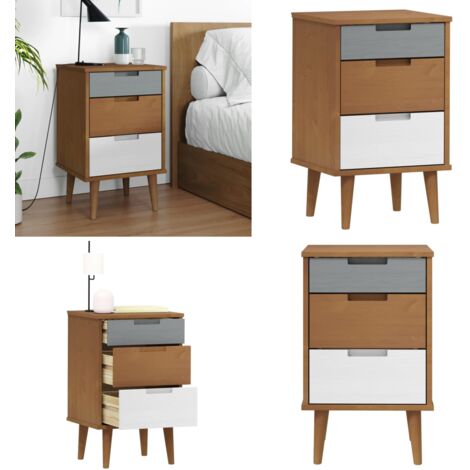 Mesita de noche MOLDE madera maciza de pino marrón 40x35x65 cm - Madera maciza - Madera de pino