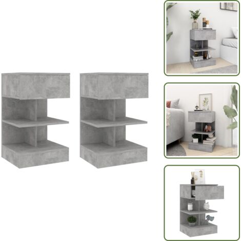 Mesita de noche multifuncional - vidaXL Mesitas de noche 2 uds gris hormigón 40x35x70 cm -
