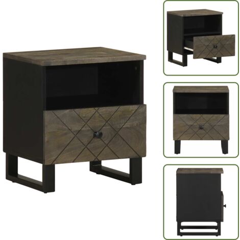 Mesita de noche negra - vidaXL Mesita de noche de madera maciza de mango negra 40x33x46 cm - Mesita de noche con cajón