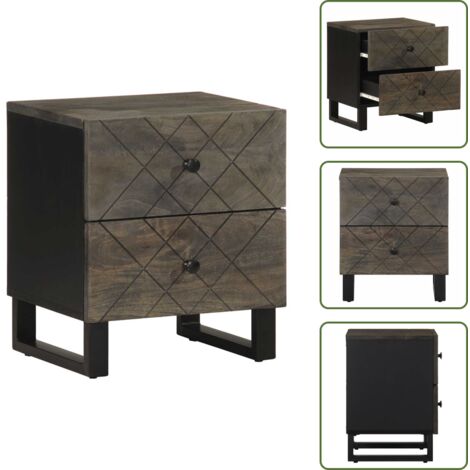Mesita de noche negra - vidaXL Mesita de noche de madera maciza de mango negra 40x33x46 cm - Mesita de noche con cajones