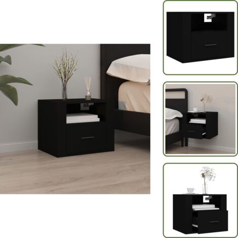 Mesita de noche negra - vidaXL Mesita de noche de pared negro 50x36x40 cm -
