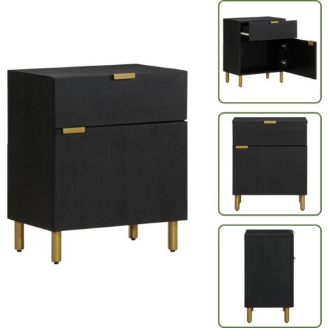 Mesita de noche negra - vidaXL Mesita de noche madera de ingeniería negra 50x33x60 cm - Mesita de noche con cajón