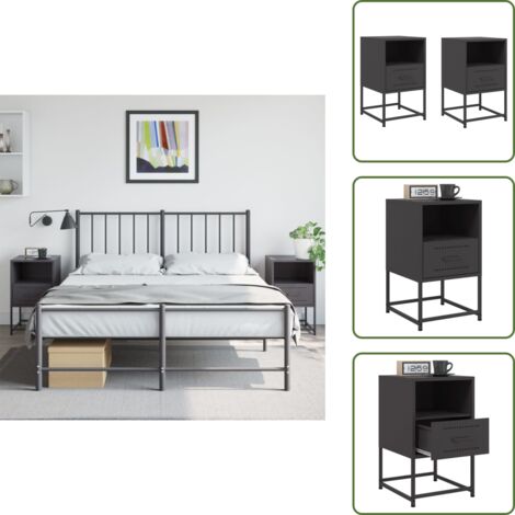 Mesita de noche negra - vidaXL Mesitas de noche 2 uds acero negra 36x39x60,5 cm - Mesita de noche con almacenamiento