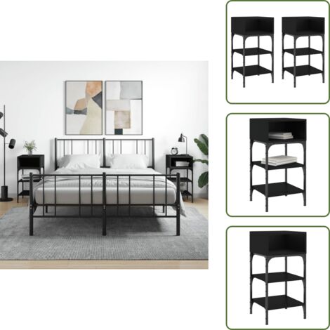Mesita de noche negra - vidaXL Mesitas de noche 2 uds madera de ingeniería negro 35x34,5x70 cm - Mesita de noche con patas ajustables
