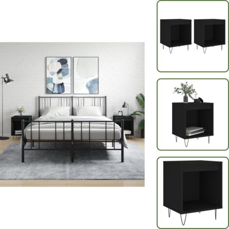Mesita de noche negra - vidaXL Mesitas de noche 2 uds madera de ingeniería negro 40x35x50 cm - Mesita de noche con compartimento