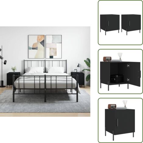 Mesita de noche negra - vidaXL Mesitas de noche 2 uds madera de ingeniería negro 40x40x50 cm - Mesita de noche con compartimento