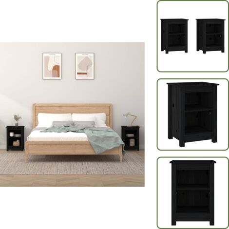 Mesita de noche negra - vidaXL Mesitas de noche 2 uds madera maciza de pino negro 40x35x55 cm - Mesita de noche de pino macizo