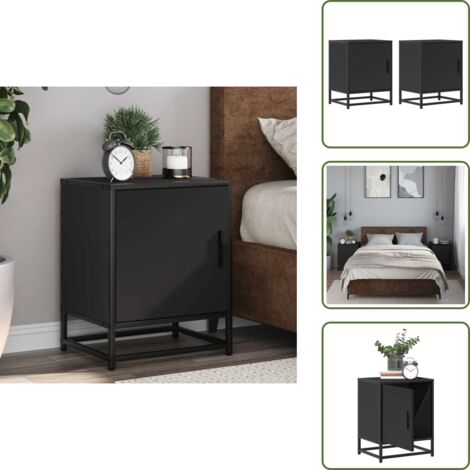 Mesita de noche negra - vidaXL Mesitas de noche 2uds madera ingeniería negro 40x31x50 cm metal - Mesita de noche con puerta