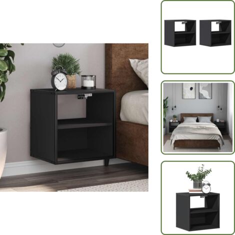 Mesita de noche negra - vidaXL Mesitas de noche de pared 2 unidades negra 40x31x39,5 cm - Mesita de noche de pared