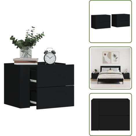 Mesita de noche negra - vidaXL Mesitas de noche de pared 2 unidades negra 45x30x35 cm - Mesita de noche con cajón