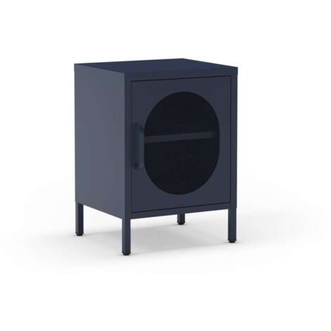 Mesita de noche para dormitorio Dora 1 puerta acabado en metal azul , 40cm(ancho) 60cm(alto) 35cm(fondo).