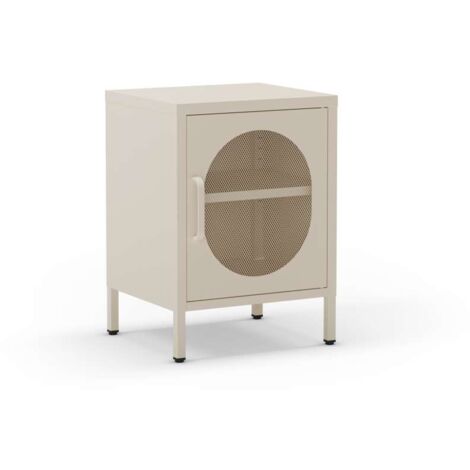 Mesita de noche para dormitorio Dora 1 puerta acabado en metal crema, 40cm(ancho) 60cm(alto) 35cm(fondo).