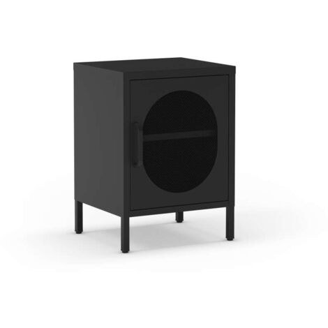 Mesita de noche para dormitorio Dora 1 puerta acabado en metal negro, 40cm(ancho) 60cm(alto) 35cm(fondo).