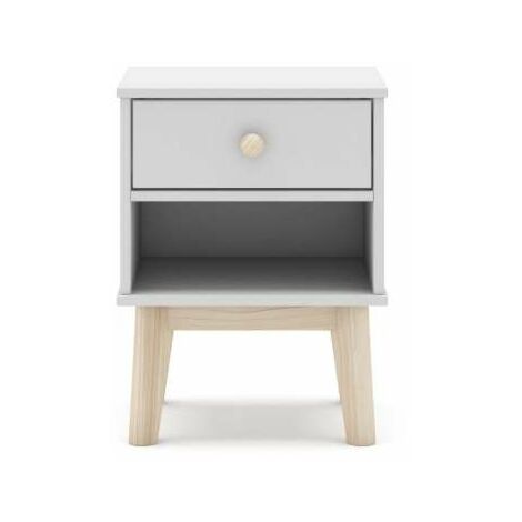 Mesita de noche para dormitorio Dylan 1 cajón acabado blanco/cera blanca, 40cm(ancho) 53.1cm(alto) 35cm (fondo)