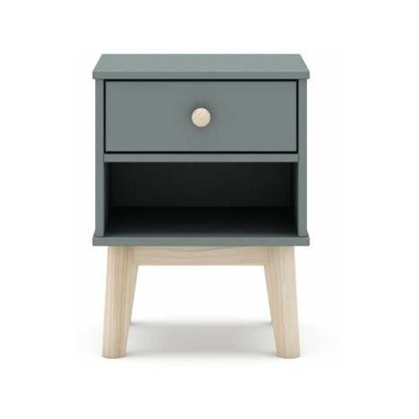Mesita de noche para dormitorio Dylan 1 cajón acabado verde kaki/cera blanca, 40cm(ancho) 53.1cm(alto) 35cm (fondo)