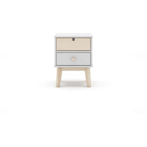 Mesita de noche para dormitorio Estela 2 cajones acabado blanco/cera blanca, 40cm(ancho) 53.1cm(alto) 35cm(fondo).