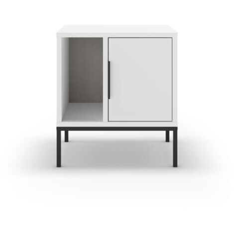 Mesita de noche para dormitorio Md-Leo 1 puerta, 1 hueco acabado blanco/negro, 45cm(ancho) 50cm(alto) 35cm(fondo).