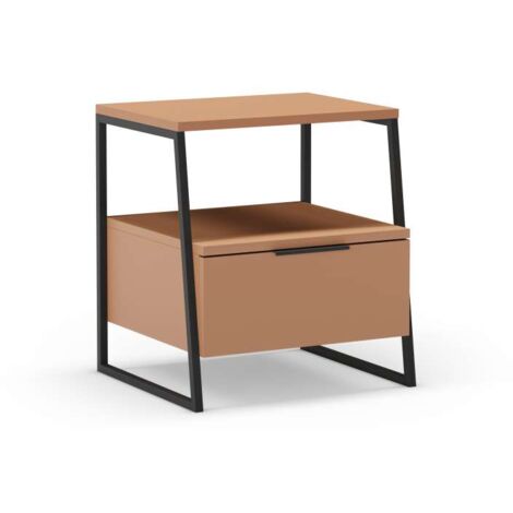 Mesita de noche para dormitorio Mery 1 cajón acabado terracota/negro, 45cm(ancho) 50cm(alto) 40cm (fondo)