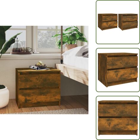 Mesita de noche para dormitorio - vidaXL Mesita de noche 2 uds contrachapado roble ahumado 50x39x43,5 cm - Mesita de noche con cajón