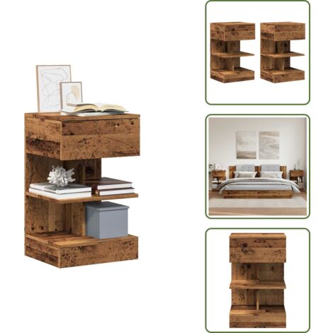 Mesita de noche para dormitorio - vidaXL Mesitas de noche 2 uds madera ingeniería envejecida 40x35x65 cm - Mesita de noche con almacenamiento