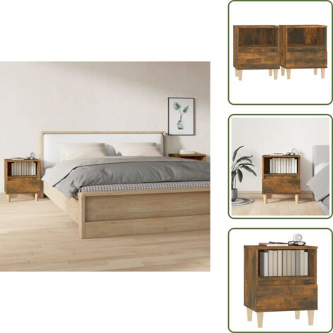 Mesita de noche para dormitorio - vidaXL Mesitas de noche 2 unidades roble ahumado 40x35x50 cm - Mesita de noche con cajón