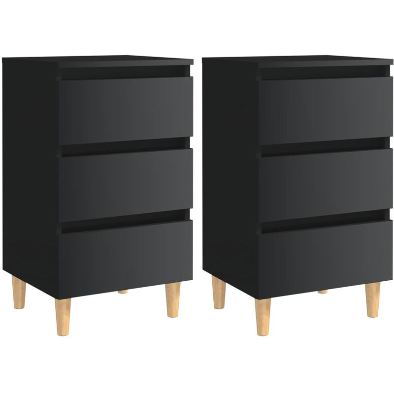 

Mesita de noche patas madera 2 uds negro brillante 40x35x69 cm