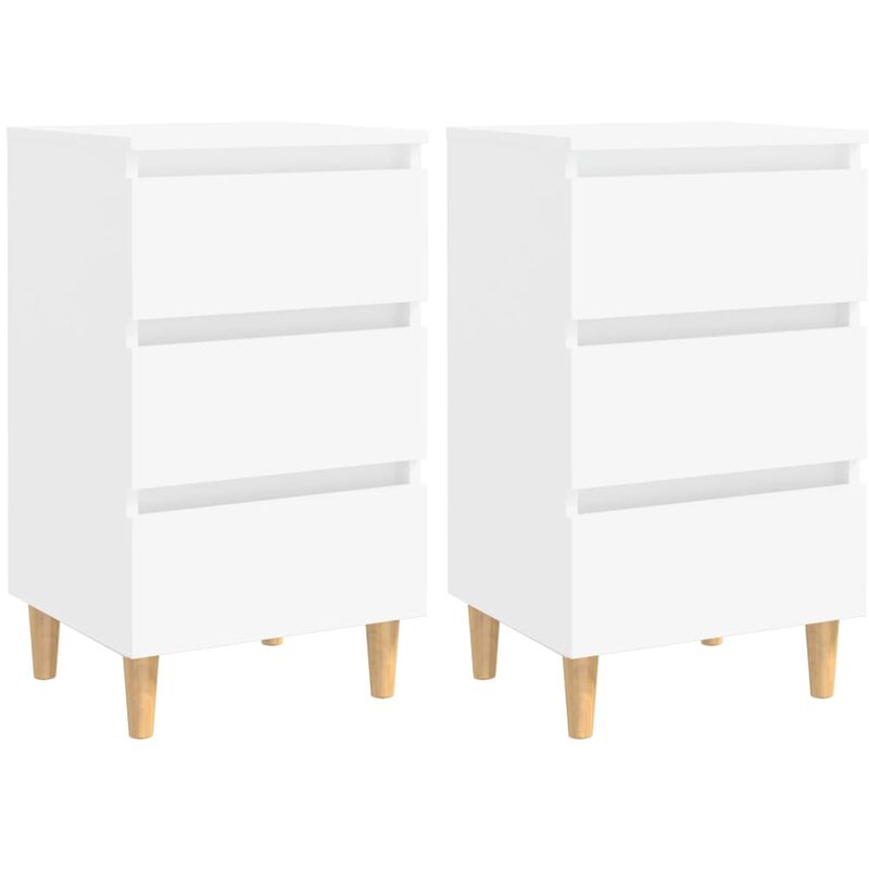 

Mesita de noche patas madera maciza blanca 2 uds 40x35x69 cm