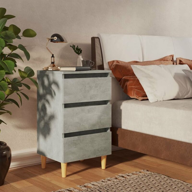 

Mesita de noche patas madera maciza gris hormigon 40x35x69 cm
