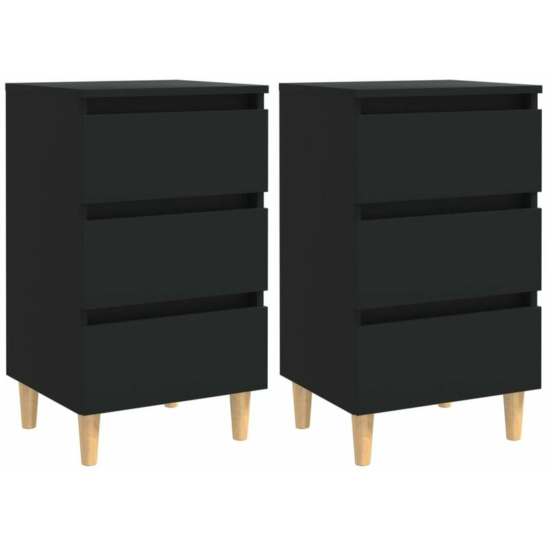 

Mesita de noche patas madera maciza negra 2 uds 40x35x69 cm