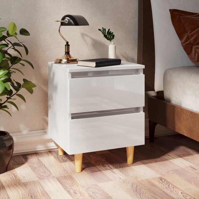 

Mesita de noche patas madera pino blanco con brillo 40x35x50cm
